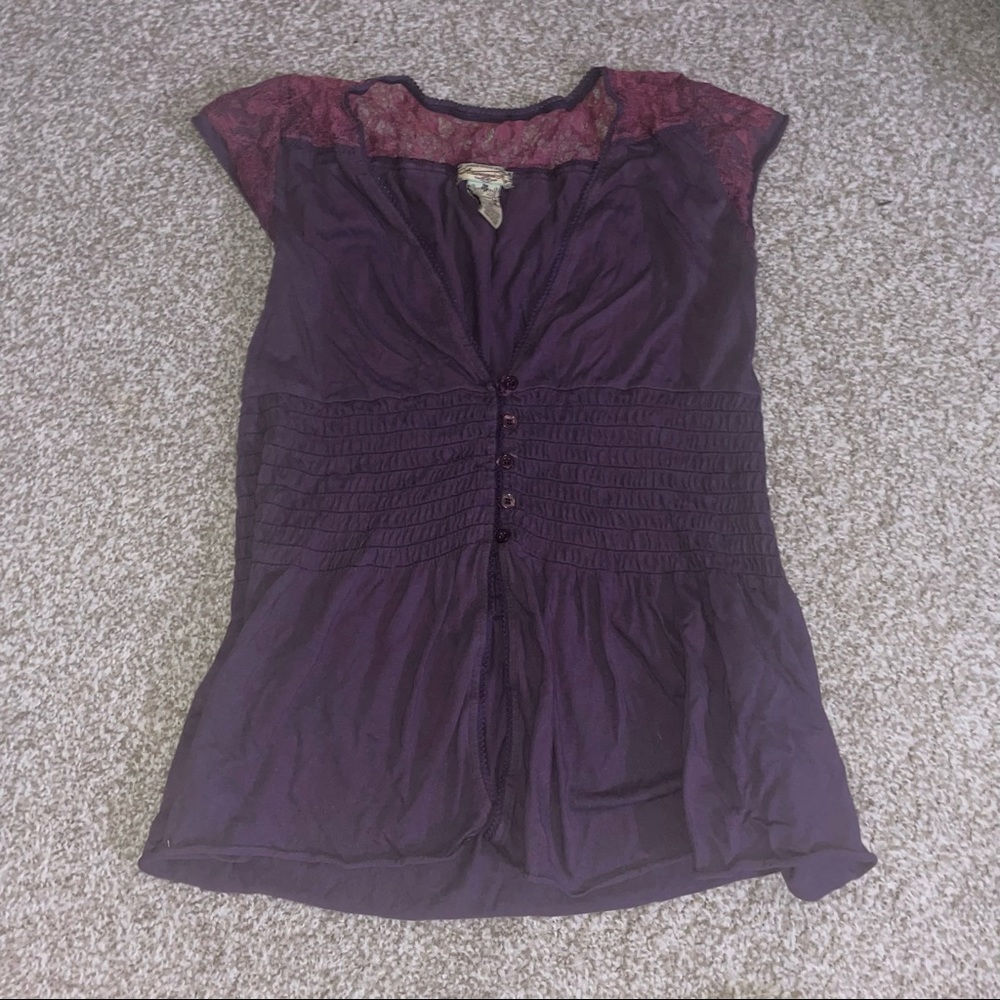 Purple button front top